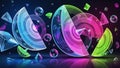 Vibrant Neon Geometric Abstract Shapes with Reflective Surface Royalty Free Stock Photo