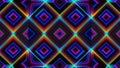 Vibrant neon geometric pattern of interlocking diamonds with glowing rainbow colored outlines on a dark background Royalty Free Stock Photo