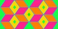 Vibrant Neon Geometric Pattern with Interlocking Hexagons Diamonds and Squares in Pink Orange Yellow and Green Royalty Free Stock Photo