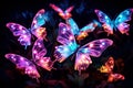 Vibrant Neon glowing butterflies. Summer nature art