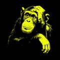 Vibrant neon green gorilla silhouette posing thoughtfully in dark background. Royalty Free Stock Photo