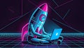Rocket Startup Neon Retro Tech, Coding, Innovation, Future Royalty Free Stock Photo