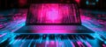 Vibrant Neon Laptop Immersed In Data Streams, A Futuristic Workspace With A Focus On AI Technology Royalty Free Stock Photo