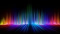 Vibrant neon light patterns stretch across a dark backdrop resembling a laser array in an abstract display. Generative Royalty Free Stock Photo