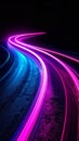 Vibrant Neon Light Trails Streaking on Dark Road at Night Royalty Free Stock Photo