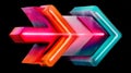 A vibrant, neon-lit arrow pointing to the right on a black background represents direction and progress in modern design Royalty Free Stock Photo