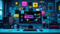 Vibrant Neon Digital Creative Workspace Royalty Free Stock Photo
