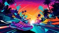 Vibrant Neon Marathon: Dynamic Motion on Translucent Track