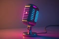 Vibrant neon microphone on dark background - perfect for music industry designs Royalty Free Stock Photo