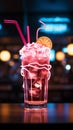Vibrant neon milkshake icon radiates, embodying classic delight in contemporary cafes.