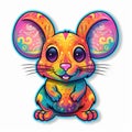 Vibrant Neon Mouse Illustration Sticker With Bold Colors