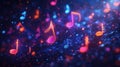 Vibrant neon musical notes on a sparkling abstract background Royalty Free Stock Photo