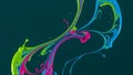Vibrant neon paint splashes in dynamic fluid motion against dark teal background Royalty Free Stock Photo