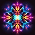 Vibrant Neon Psychedelic Flower: A Symmetrical Balance Of Colorful Flames