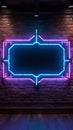 Vibrant neon rectangle crowns brick wall, embodying casino charm with modern luminosity.