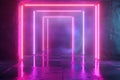 Vibrant neon rectangular portal tunnel with reflective floor Royalty Free Stock Photo