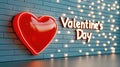 Vibrant neon sign displaying Valentines day on brick wall