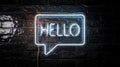 Hello Neon Sign on a Brick Wall at Night Shows Word Welcome Royalty Free Stock Photo