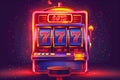 Vibrant Neon Slot Machine with Lucky 777 Jackpot on Dark Background Casino Gambling Concept Royalty Free Stock Photo