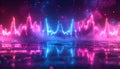 Vibrant neon sound wave visualization in pink and blue tones representing digital music, technology and energy of modern data Royalty Free Stock Photo