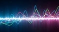 3D audio sound wave visualization with neon glowing lines in dark futuristic background for music technology and digital signal Royalty Free Stock Photo