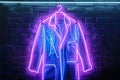 A vibrant neon suit hangs on a sturdy brick wall in this eye-catching and unique