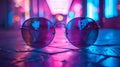 Vibrant Neon Sunglasses Reflecting Abstract Prismatic Lights and Patterns