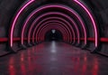 Vibrant neon tunnel with arched lighting Royalty Free Stock Photo