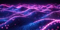 Vibrant neon waves of pink and blue light with digital particles Royalty Free Stock Photo