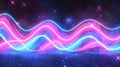 Abstract Neon Light Waves Background with Glowing Stars and Cosmic Particles Royalty Free Stock Photo