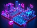 Vibrant Neon Wireframe Structures with 3D Dimensional Effects Concept Royalty Free Stock Photo