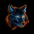 Vibrant Neon Wolf Illustration On Black Background