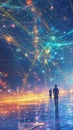 Vibrant networking scene with glowing nodes and data streams connecting colleagues globally.