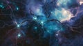Vibrant Neural Network Pulsating in Cosmic Space with Bioluminescent Neurons and Dynamic Electrical Impulses Symbolizing Cognitive