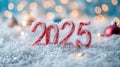 A vibrant New Year background displaying big 2025 numerals made from red and white candy canes, complemented by a bokeh effect Royalty Free Stock Photo