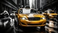 Vibrant new york city street with motion blurred yellow taxi cabs 16k high quality downtown scene.