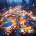 Vibrant Night Market Amidst Urban Skyline Royalty Free Stock Photo