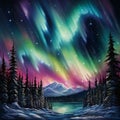 Vibrant Night Sky with Aurora Borealis