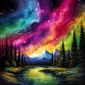 Vibrant Night Sky with Aurora Borealis