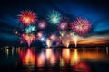 Vibrant night sky with dazzling fireworks - festive spectacle of light and color