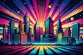 A Vibrant Nighttime Cityscape Pop Art Retro Comic Background for Graphic Design Posters and Digital Art Projects Royalty Free Stock Photo