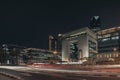 Vibrant nighttime scene featuring an illuminated DIFC Dubai The Gate at night Royalty Free Stock Photo