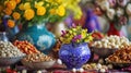 Vibrant Nowruz Celebration with Traditional Haft-Seen Table Royalty Free Stock Photo
