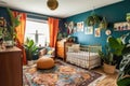 Vibrant Nursery With Bohemian Textiles And Playful, Natureinspired Elements Bohemian Interior Design. Generative AI