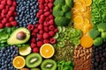 Vibrant and nutritious, balanced diet food background with organic superfoods