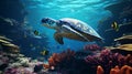 Vibrant Ocean Life: Unreal Engine Turtle Swimming Amongst Lifelike Corals