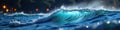 Vibrant ocean wave at sunset with sparkling water and illuminated horizon Royalty Free Stock Photo