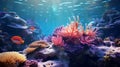 Vibrant Oceanic Imagery: Colorful Corals And Fish In Light Red And Light Purple