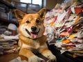Shiba Inu dog working in vibrant office