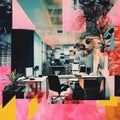 Vibrant Office Space With Double Exposure And Mixed Media Collage